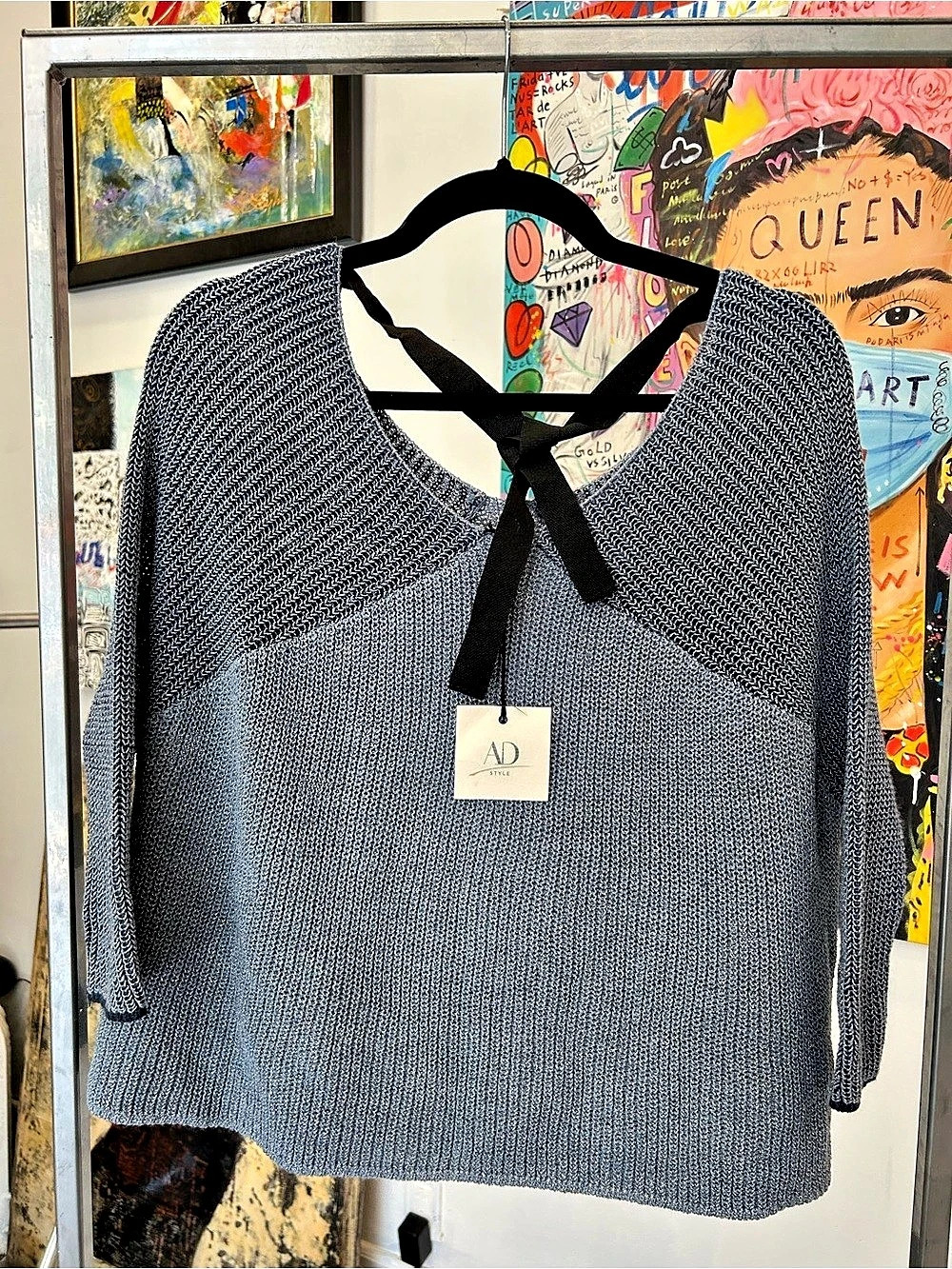 AD Style Long Sleeve Color Block Sweater in Blue